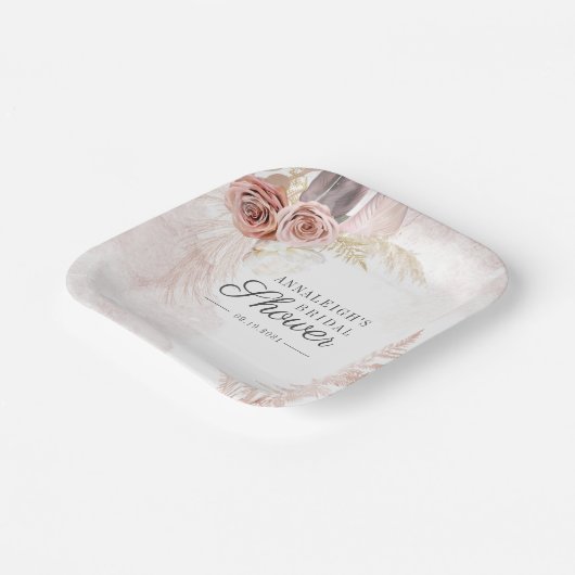 Boho Pampas Grass Terracotta Script Vrijgezellenfe Papieren Bordje (Gebogen)