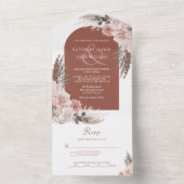 Boho Pampas Grass Terracotta Wedding All In One Uitnodiging (Binnen)