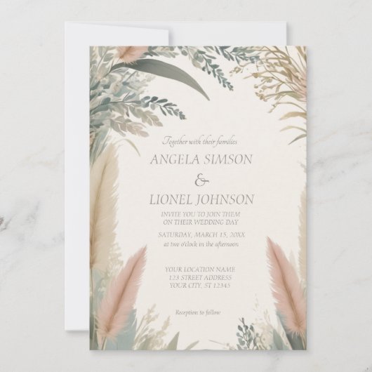 Boho Pampas Grass Terracotta Wedding Kaart (Voorkant)