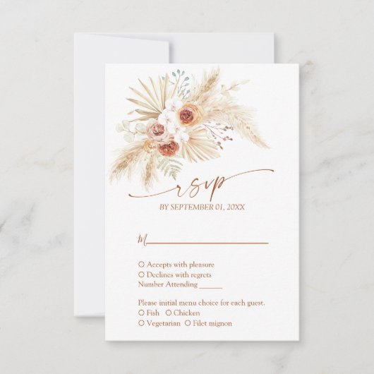 Boho Pampas Grass Terracotta Wedding RSVP Kaartje (Voorkant)