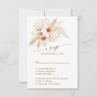 Boho Pampas Grass Terracotta Wedding RSVP Kaartje