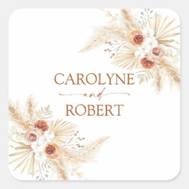 Boho Pampas Grass Terracotta Wedding Vierkante Sticker