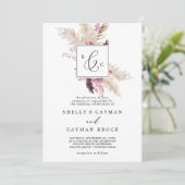 Boho Pampas Grass Traditional Monogram Weddenschap Kaart (Staand voorkant)