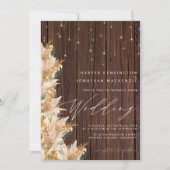 Boho Pampas Grass Twinkle Lights Wood Weddenschap Kaart (Voorkant)