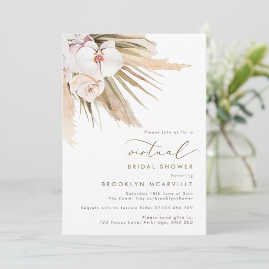 Boho Pampas Grass Virtual Bridal Douche Invitation (Debout devant)