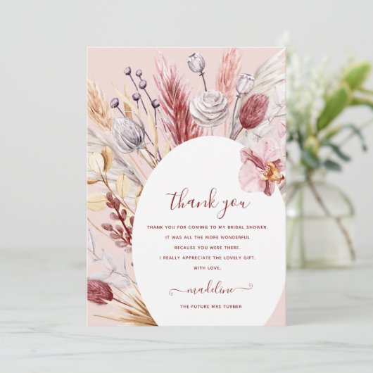 Boho Pampas Grass Vrijgezellenfeest Hartelijk dank Aankondiging (Staand voorkant)