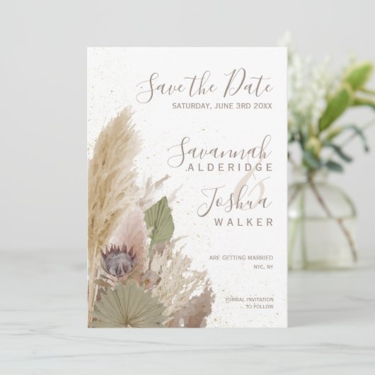 BOHO PAMPAS GRASS WATERVERF BEWAART DE DATUM KAART (Staand voorkant)