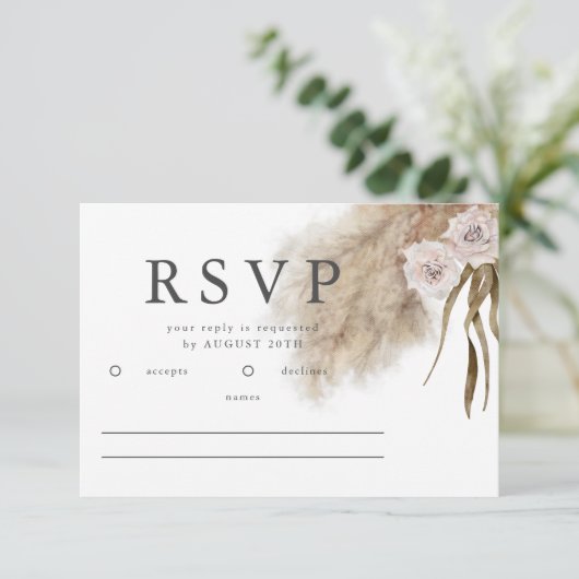 Boho Pampas Grass Waterverf Bruiloft RSVP (Staand voorkant)