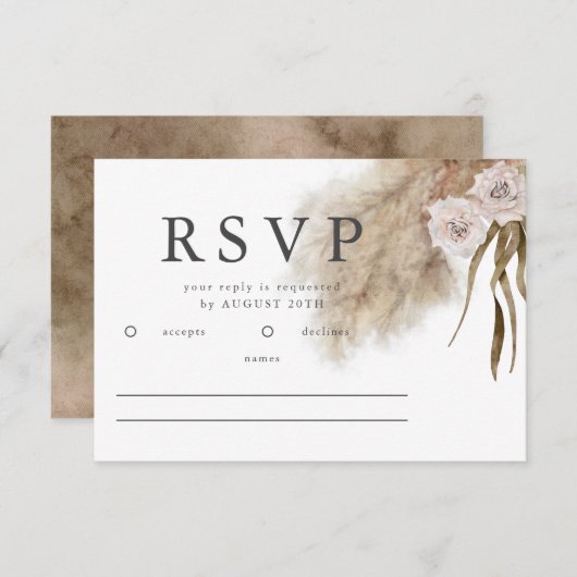 Boho Pampas Grass Waterverf Bruiloft RSVP (Voorkant / Achterkant)