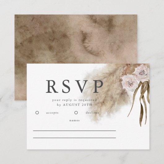 Boho Pampas Grass Waterverf Bruiloft RSVP Kaartje (Voorkant / Achterkant)
