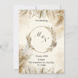Boho Pampas Grass Waterverf Huwelijksuitnodiging Kaart