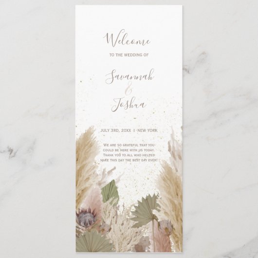 BOHO PAMPAS GRASS WATERVERF WEDDING PROGRAMMA (Voorkant)