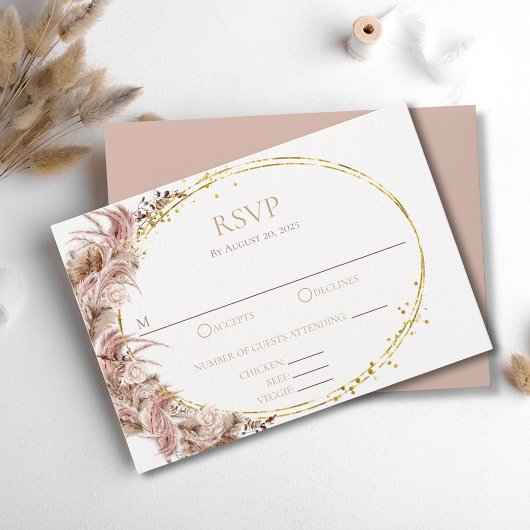Boho Pampas Grass Wedding Carte RSVP avec Repas
