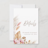 Boho Pampas Grass Wedding Details Card Kaart (Voorkant)