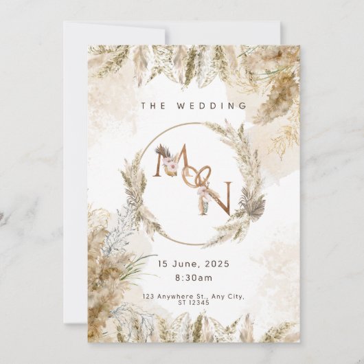 Boho Pampas Grass Wedding Invitation  (Devant)