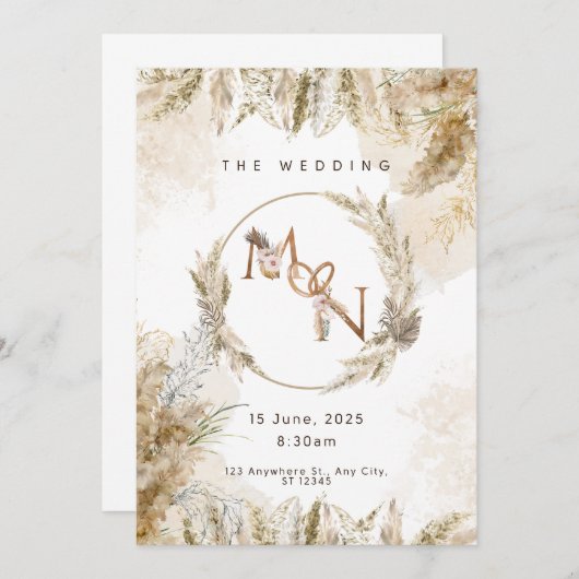 Boho Pampas Grass Wedding Invitation  (Devant / Derrière)