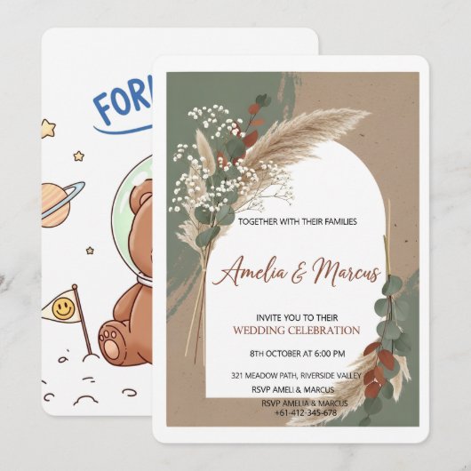 Boho Pampas Grass Wedding Invitation  (Devant / Derrière)