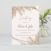 Boho Pampas Grass Wedding Invitation — Beige/Blush Kaart (Staand voorkant)