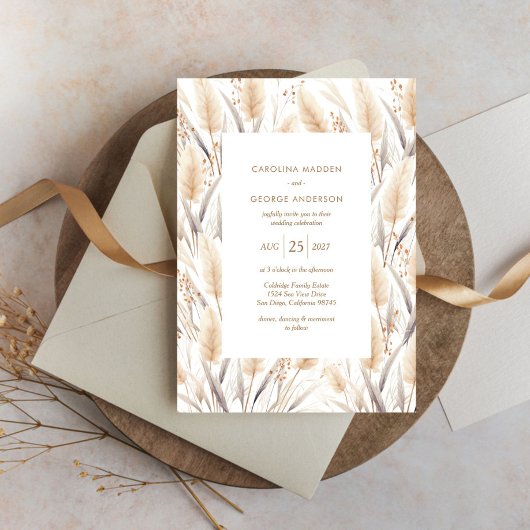 Boho Pampas Grass Wedding Invitation Kaart