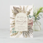 Boho Pampas Grass Wedding Invitation — Sage Green Kaart (Staand voorkant)