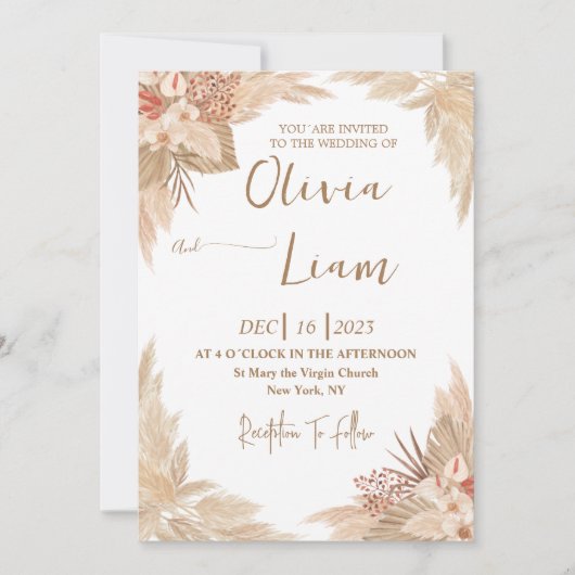 Boho Pampas Grass Wedding Kaart (Voorkant)