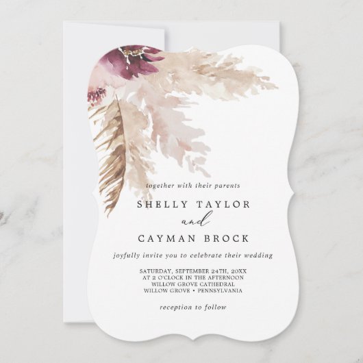 Boho Pampas Grass Wedding Kaart (Voorkant)