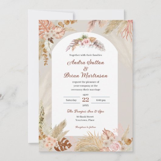 Boho Pampas Grass Wedding Kaart (Voorkant)