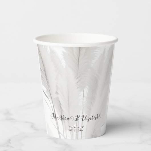Boho Pampas Grass Wedding Papieren Bekers (Achterkant)
