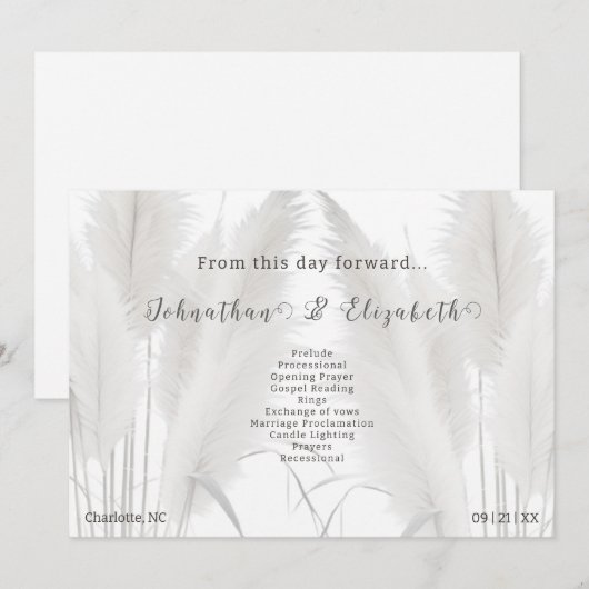 Boho Pampas Grass Wedding Programme Programma (Voorkant / Achterkant)