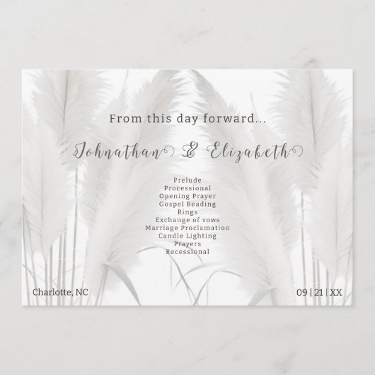 Boho Pampas Grass Wedding Programme Programma (Voorkant)