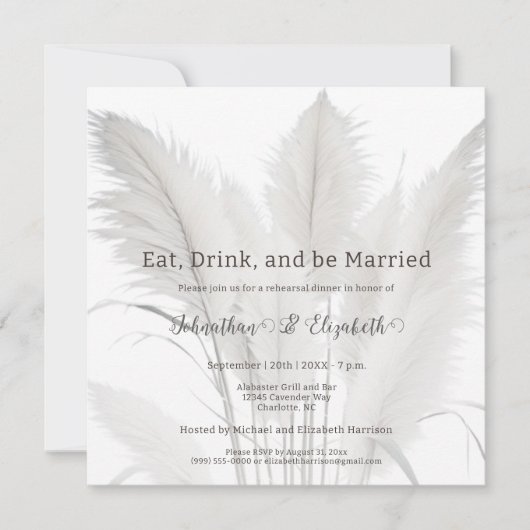 Boho Pampas Grass Wedding Rehearsal Dinner Kaart (Voorkant)