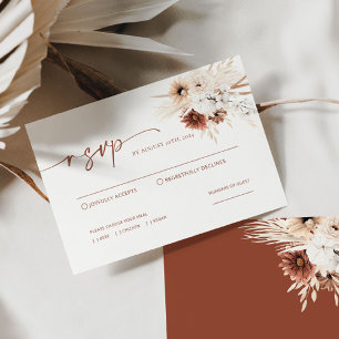 Boho Pampas Grass Wedding RSVP-kaart Notitiekaartje
