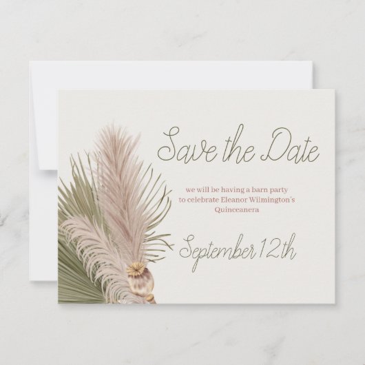 Boho Pampas Grass Western Quinceanera Save The Date (Voorkant)