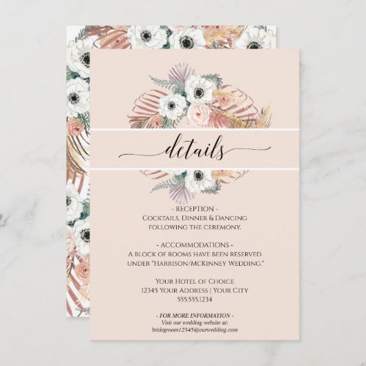 Boho Pampas Grass White Blush Bloemen Palm Kaart (Voorkant / Achterkant)