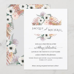 Boho Pampas Grass White Blush Floral Palm Foliage Kaart
