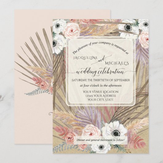 BOHO Pampas Grass White Floral Rustic Neutraal Kaart (Voorkant / Achterkant)