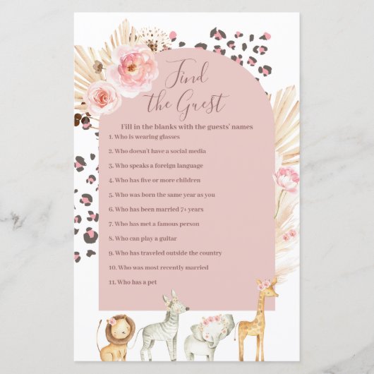 Boho Pampas Grass Wilde Dieren vinden het gastspel (Voorkant)