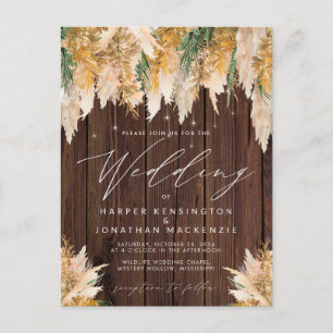 Boho Pampas Grass Wood Twinkle Weddenschap Briefkaart