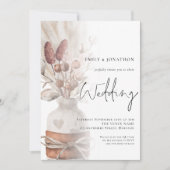 Boho Pampas Grassen Overlay QR Code Trouwen Kaart (Voorkant)