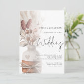 Boho Pampas Grassen Overlay QR Code Trouwen Kaart (Staand voorkant)