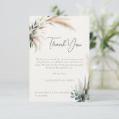 Boho Pampas Greenery Sage Calligrafie Baby shower Bedankkaart (Staand voorkant)