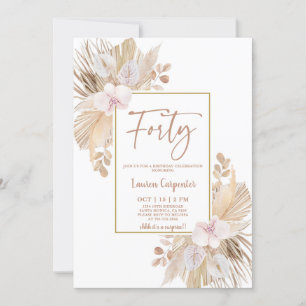 Boho Pampas Herbe 40e Anniversaire Invitation