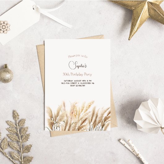 Boho pampas herbe adulte invitation anniversaire