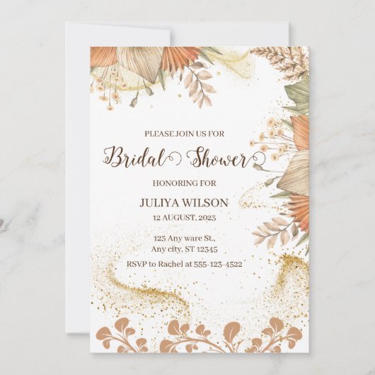 Boho pampas herbe douche nuptiale Invitation (Devant)