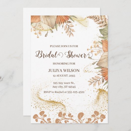 Boho pampas herbe douche nuptiale Invitation (Devant / Derrière)