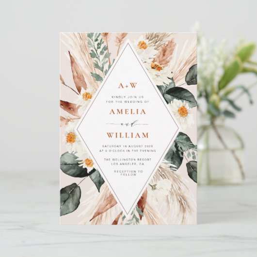 boho pampas herbe faire-part de mariage (Debout devant)