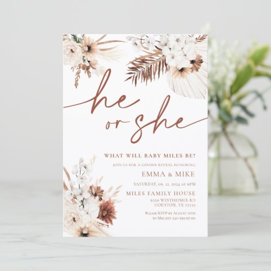 Boho Pampas Hij of zij nodigt beide geslachten uit Kaart (Staand voorkant)