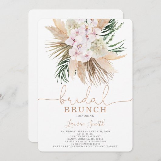 Boho Pampas invitation à la douche nuptiale (Devant / Derrière)