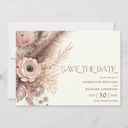 Boho Pampas Mariage en herbe Enregistrer la carte  (Devant)