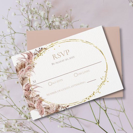 Boho Pampas Mariage Grass Carte RSVP Pas de Repas